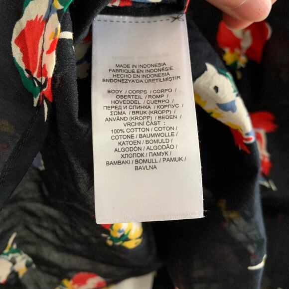 NWT Lauren Ralph Lauren Black Floral Cotton Voile Button Front Shirt - Picture 6 of 8